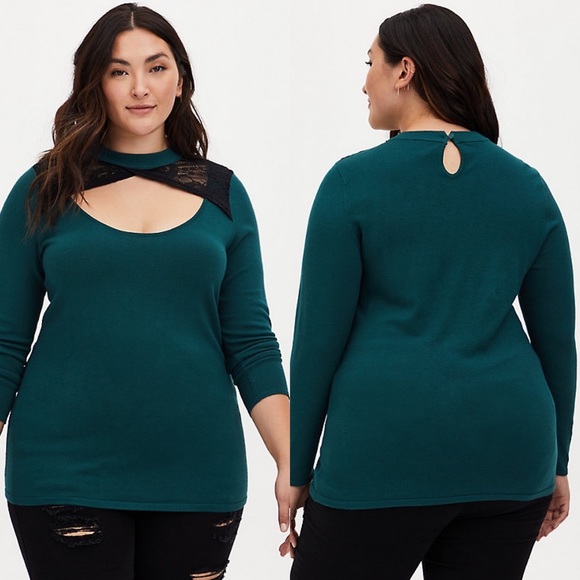 torrid Tops - Torrid Green Lace Keyhole Pullover Top Size 3